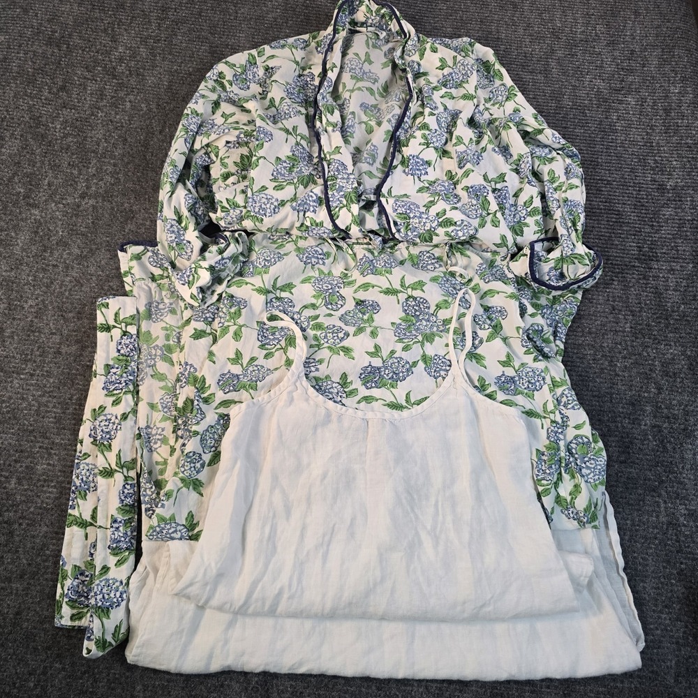 Heidi Carey S 3pc Hydrangea Robe Nightgowns Cotton Linen Floral Sleepwear Set